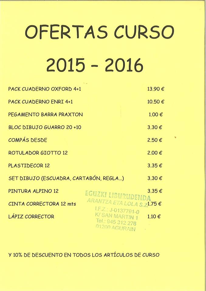 Ofertas Material Escolar Librería Eguzki Agurain Llanada Alavesa